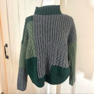 MAVI color block chunky knit thick green mockneck sweater small
